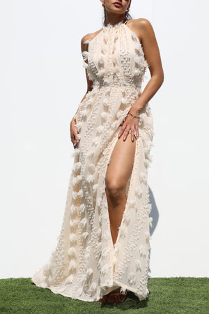 DD7145, HALTER NECK WOVEN MAXI DRESS