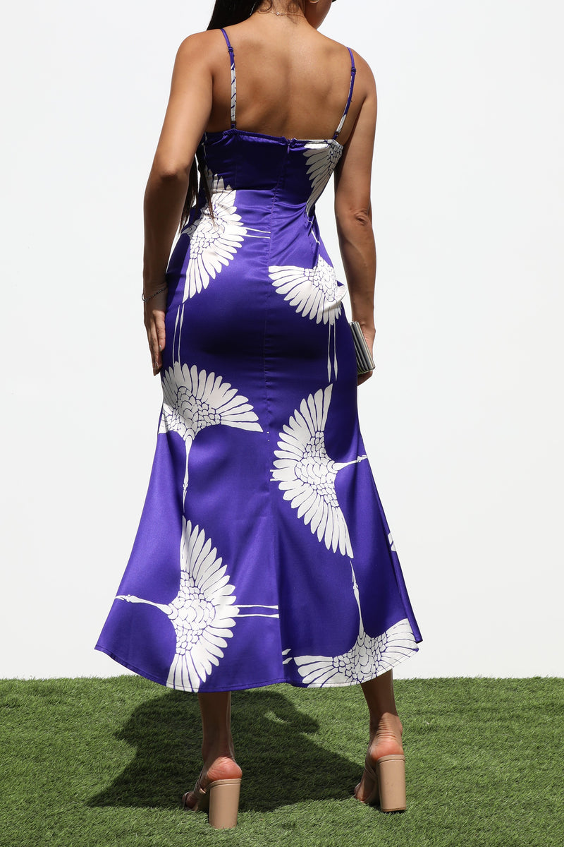 DD7241, V NECK SATIN MIDI DRESS