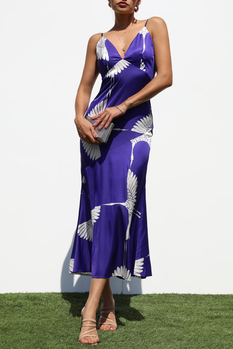 DD7241, V NECK SATIN MIDI DRESS