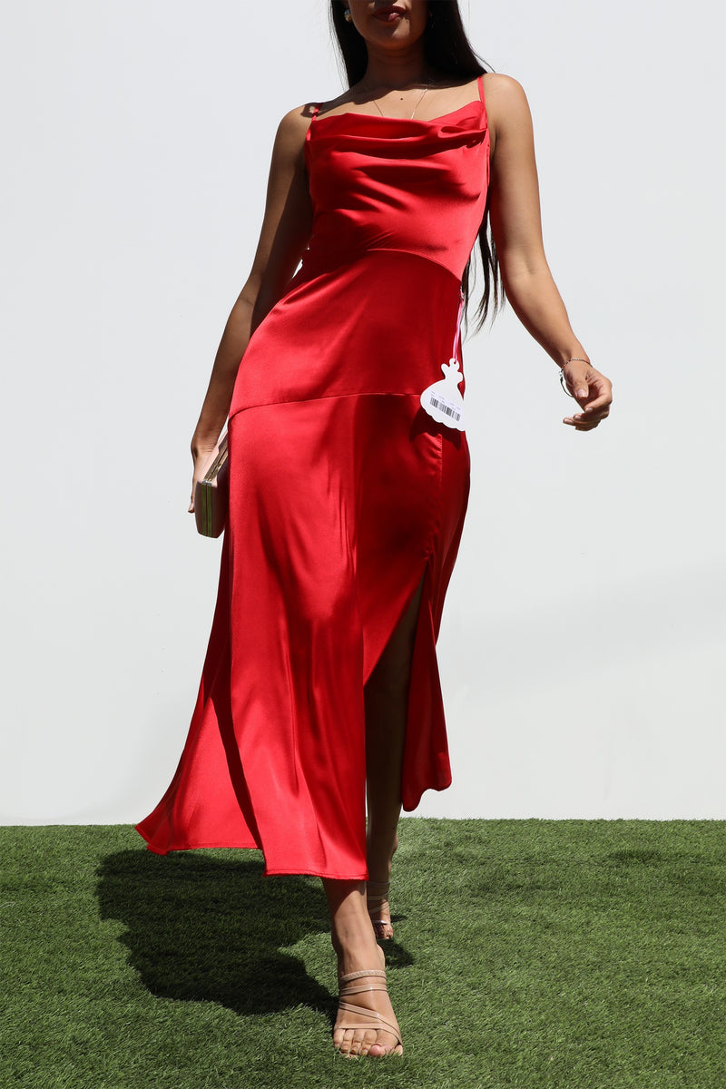DD7283, COWL NECK WOVEN MIDI DRESSES