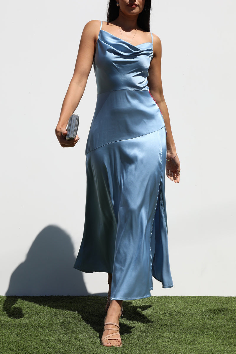 DD7283, COWL NECK WOVEN MIDI DRESSES
