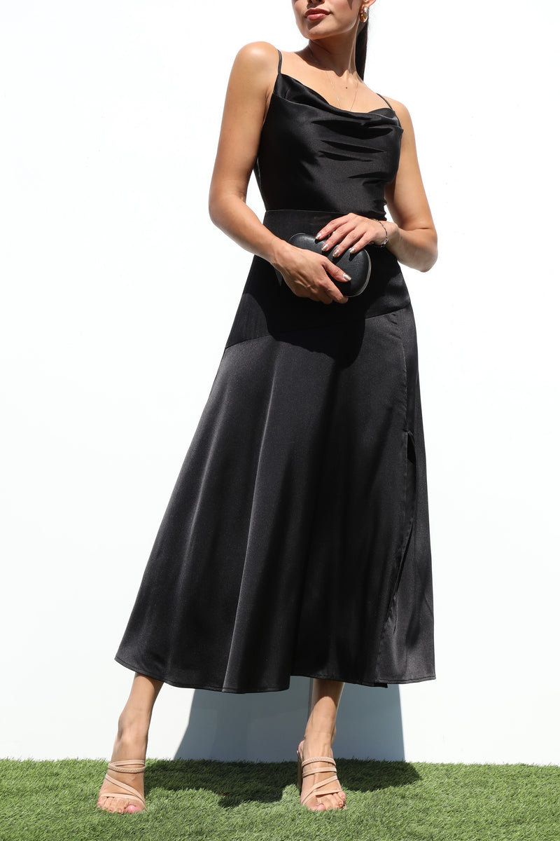 DD7283, COWL NECK WOVEN MIDI DRESSES