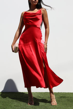DD7283, COWL NECK WOVEN MIDI DRESSES