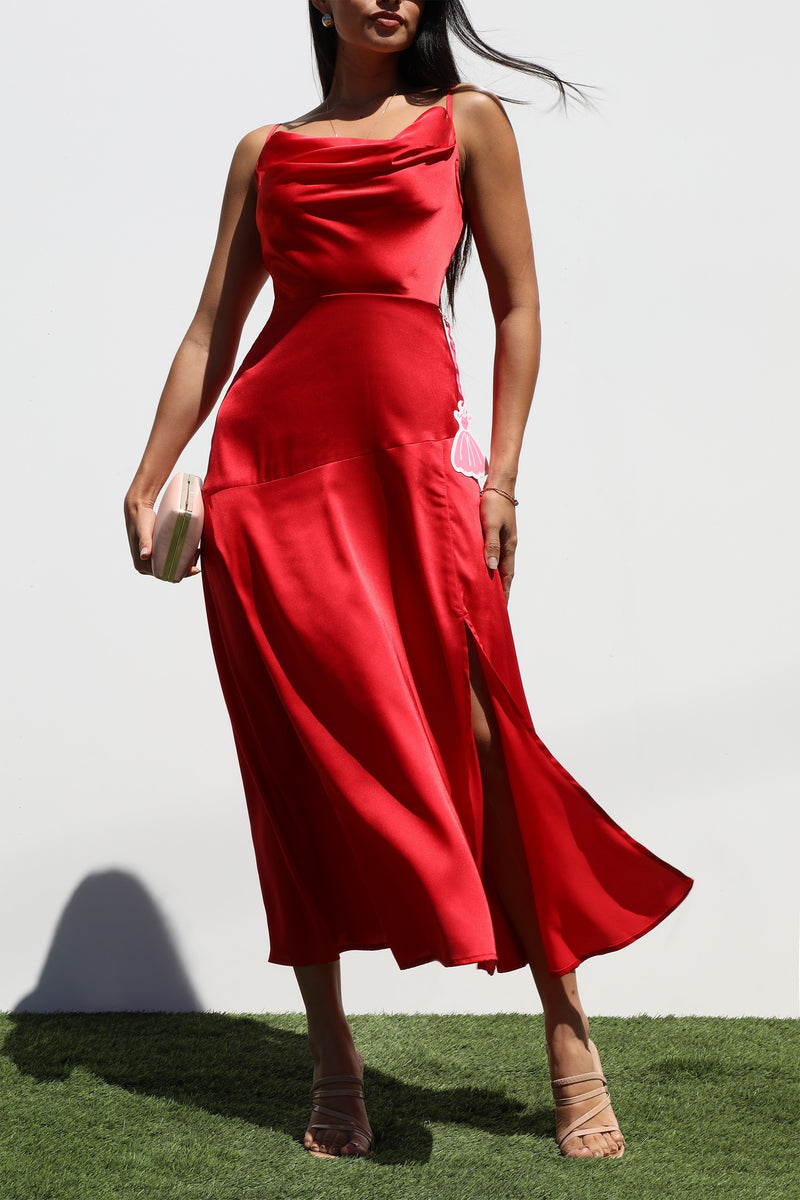 DD7283, COWL NECK WOVEN MIDI DRESSES