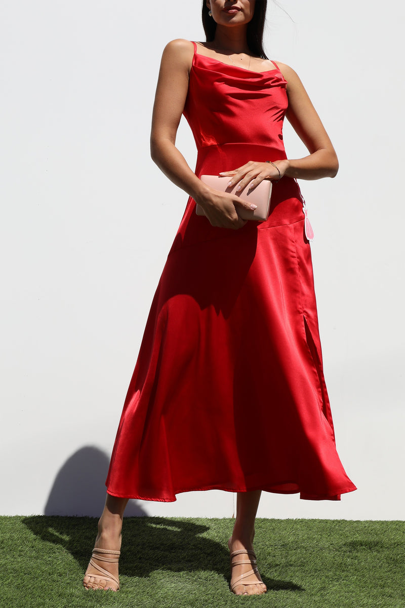 DD7283, COWL NECK WOVEN MIDI DRESSES