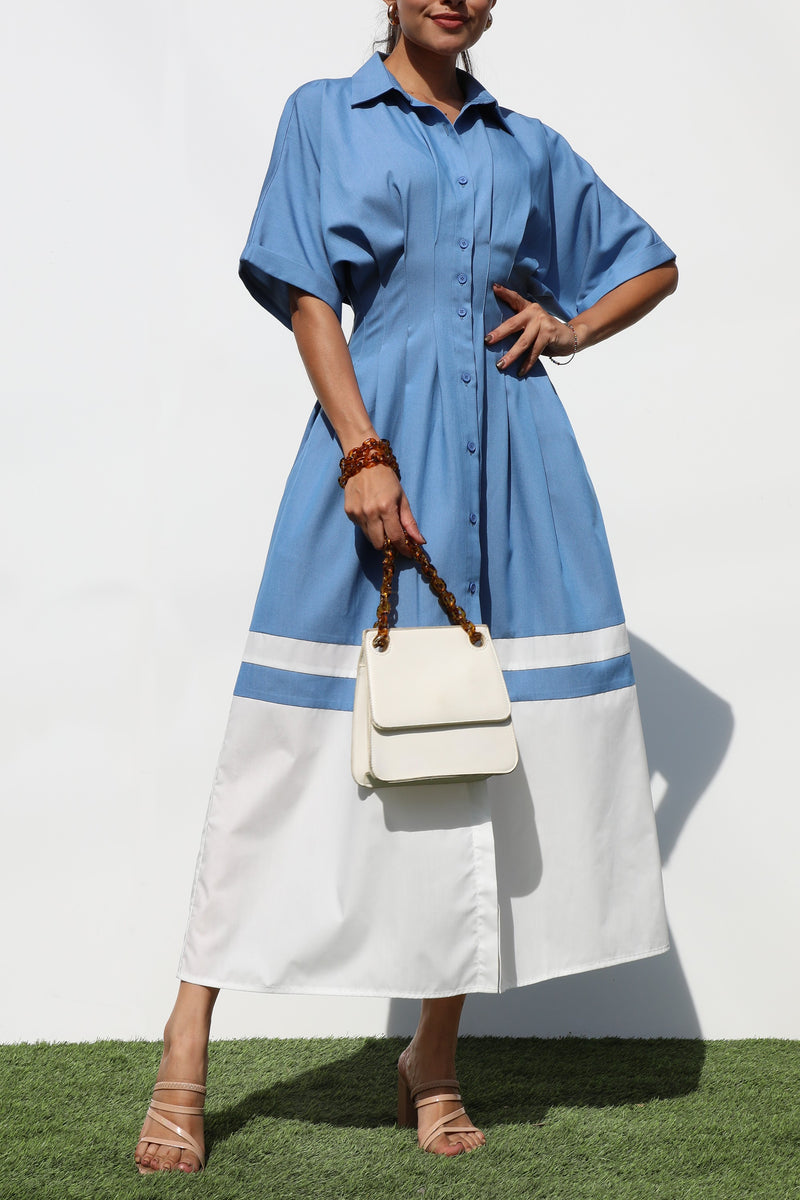DD7258, DENIM BUTTON DOWN WOVEN DRESS