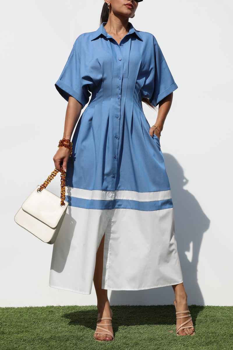 DD7258, DENIM BUTTON DOWN WOVEN DRESS