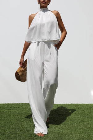 DD6976, HALTER NECK WOVEN  TOP AND PANT SET