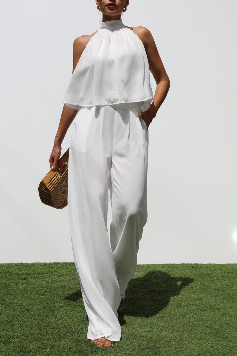 DD6976, HALTER NECK WOVEN  TOP AND PANT SET
