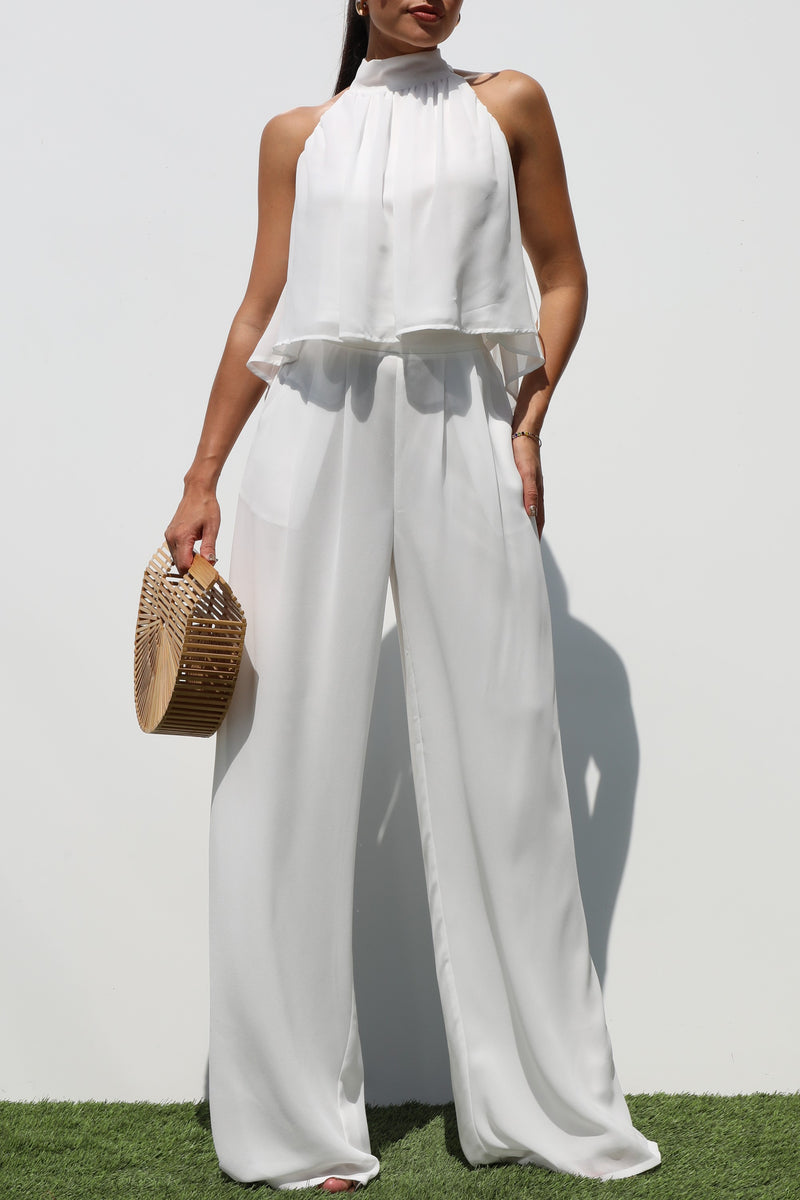 DD6976, HALTER NECK WOVEN  TOP AND PANT SET