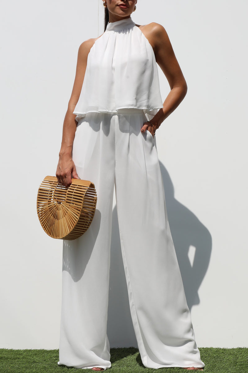DD6976, HALTER NECK WOVEN  TOP AND PANT SET
