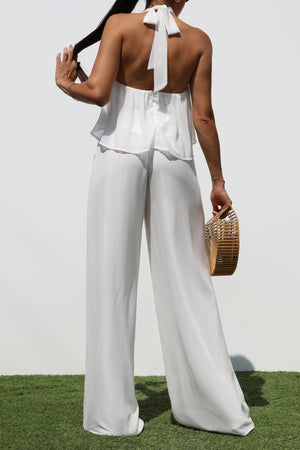 DD6976, HALTER NECK WOVEN  TOP AND PANT SET