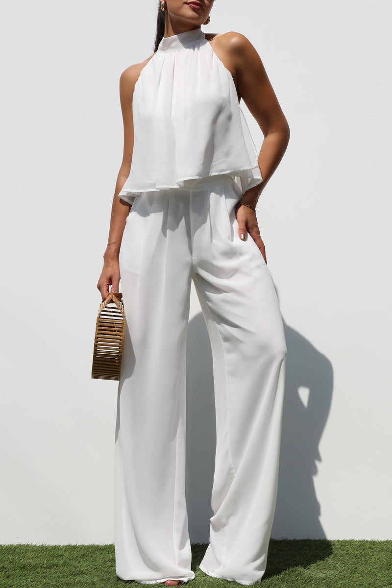 DD6976, HALTER NECK WOVEN  TOP AND PANT SET