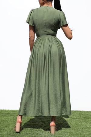 DD7246, SMOCKED TOP WOVEN MIDI DRESSES