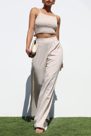 DD7134, SMOCKED WOVEN TOP AND PANTS SET
