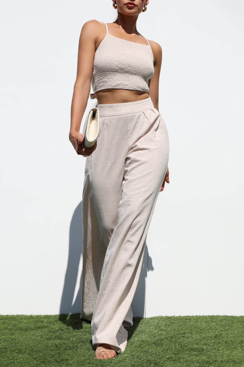 DD7134, SMOCKED WOVEN TOP AND PANTS SET