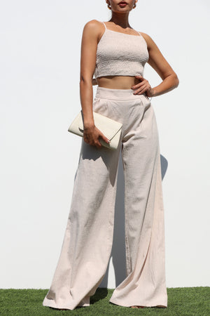 DD7134, SMOCKED WOVEN TOP AND PANTS SET