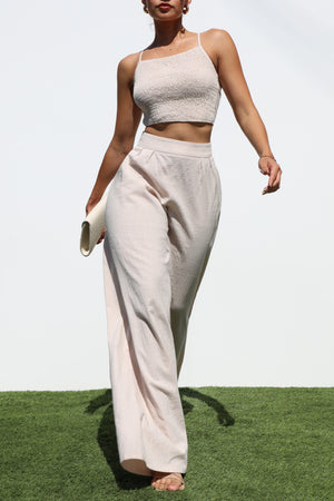 DD7134, SMOCKED WOVEN TOP AND PANTS SET