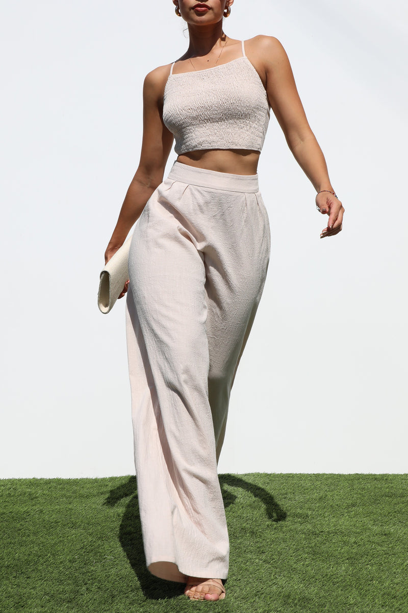 DD7134, SMOCKED WOVEN TOP AND PANTS SET