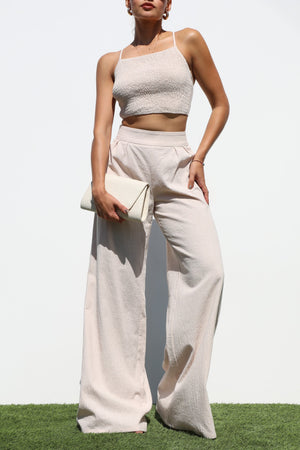 DD7134, SMOCKED WOVEN TOP AND PANTS SET