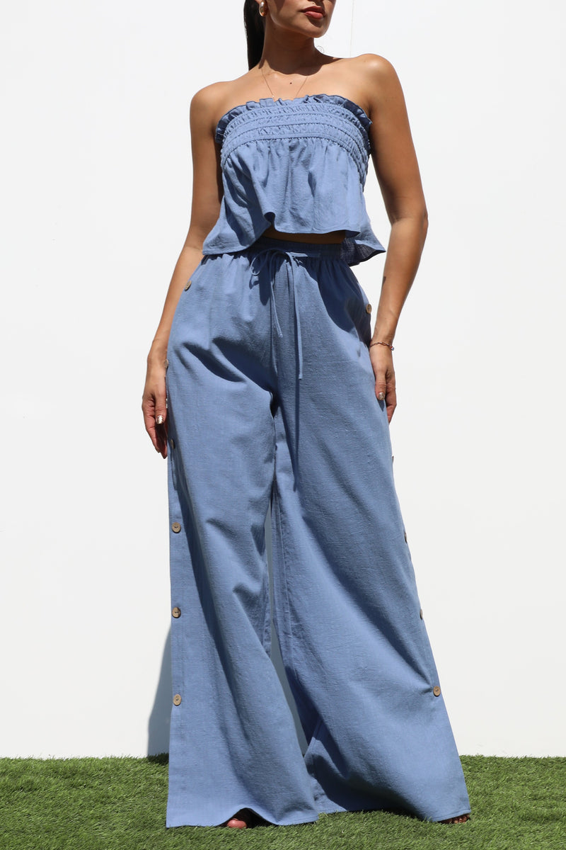 DD7228, TUBE WOVEN TOP AND PANTS SET