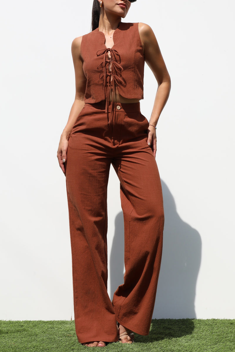 DD7227, VEST WOVEN TOP AND PANTS SET