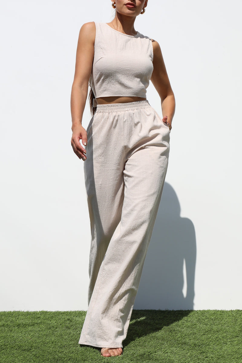 DD7204, RIBBON WOVEN TOP AND PANTS SET