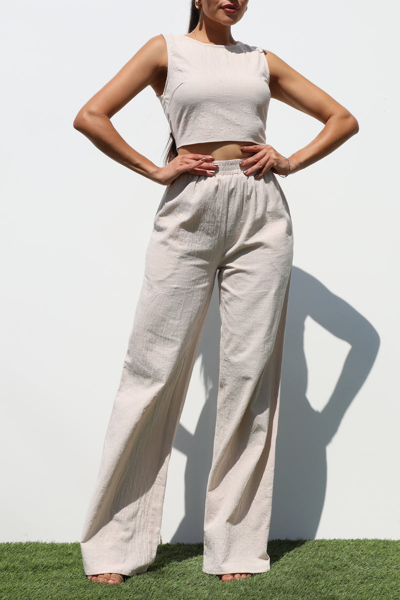 DD7204, RIBBON WOVEN TOP AND PANTS SET