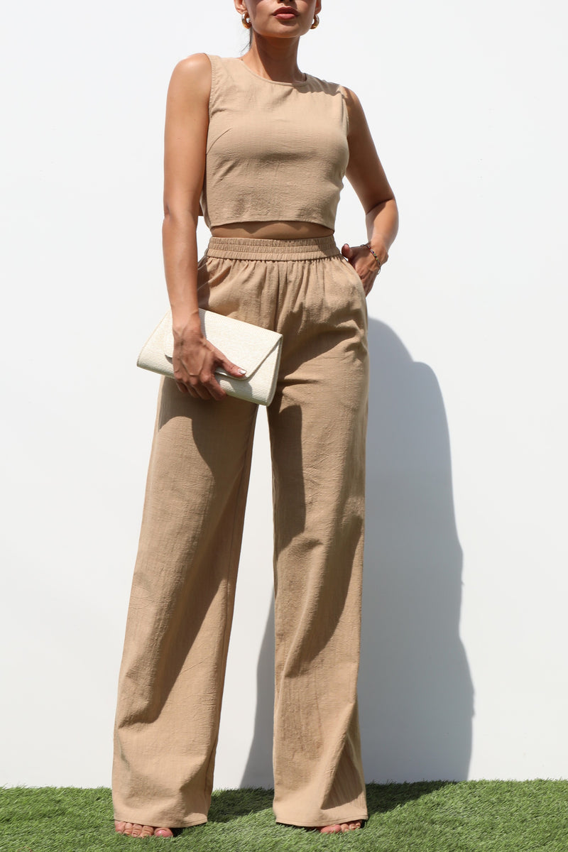 DD7204, RIBBON WOVEN TOP AND PANTS SET