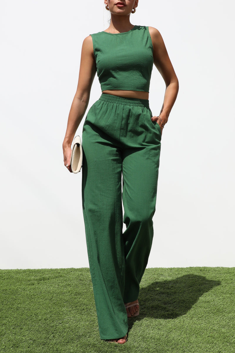 DD7204, RIBBON WOVEN TOP AND PANTS SET