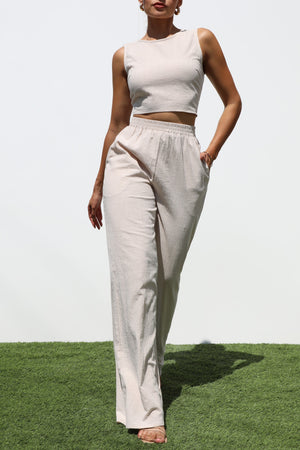 DD7204, RIBBON WOVEN TOP AND PANTS SET