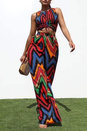 DD7190, SMOCKED WOVEN TOP AND PANTS SET