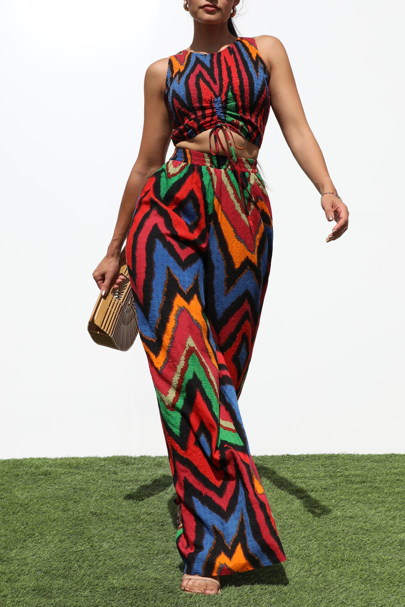 DD7190, SMOCKED WOVEN TOP AND PANTS SET