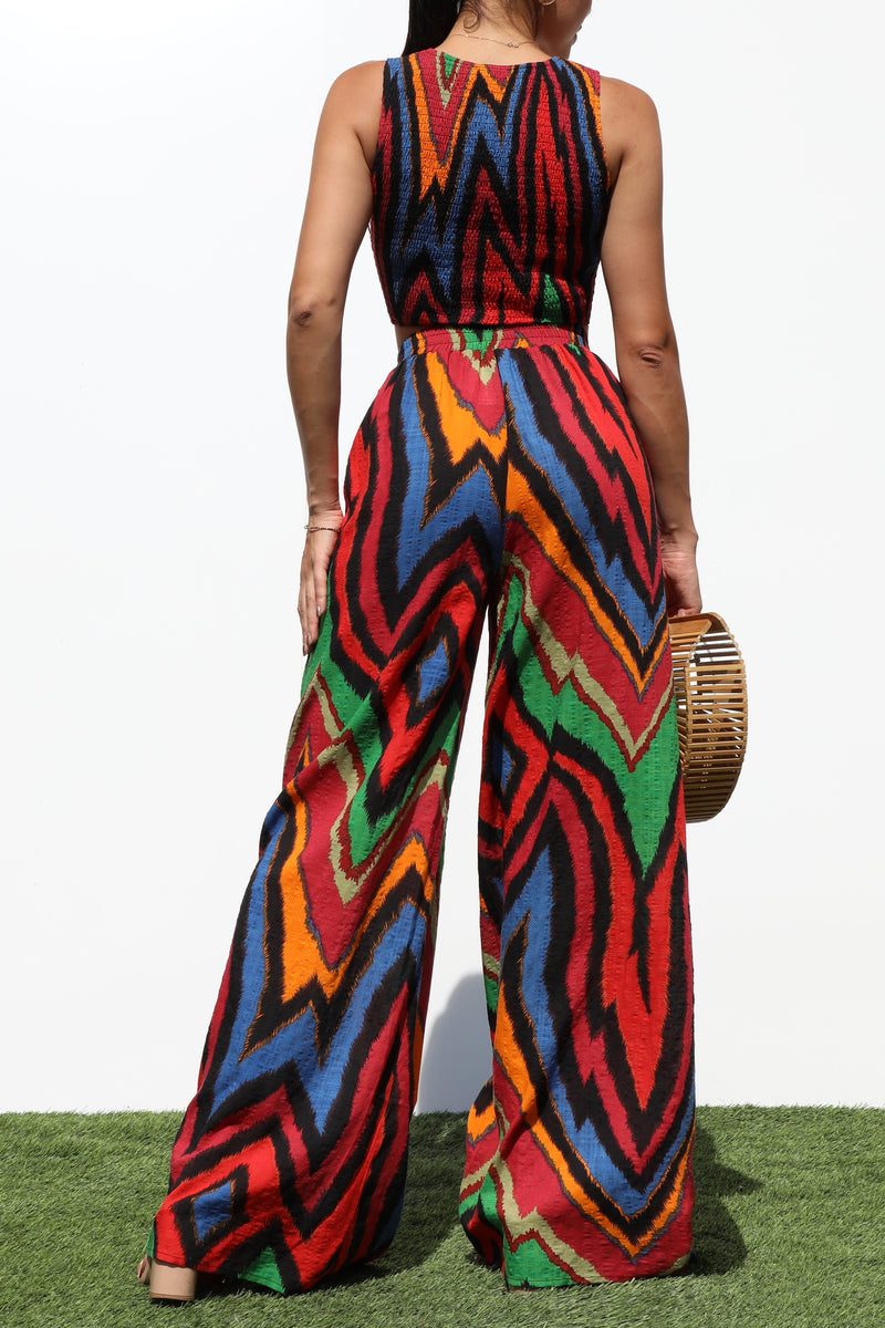 DD7190, SMOCKED WOVEN TOP AND PANTS SET
