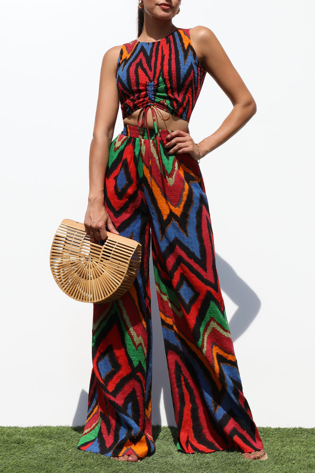 DD7190, SMOCKED WOVEN TOP AND PANTS SET