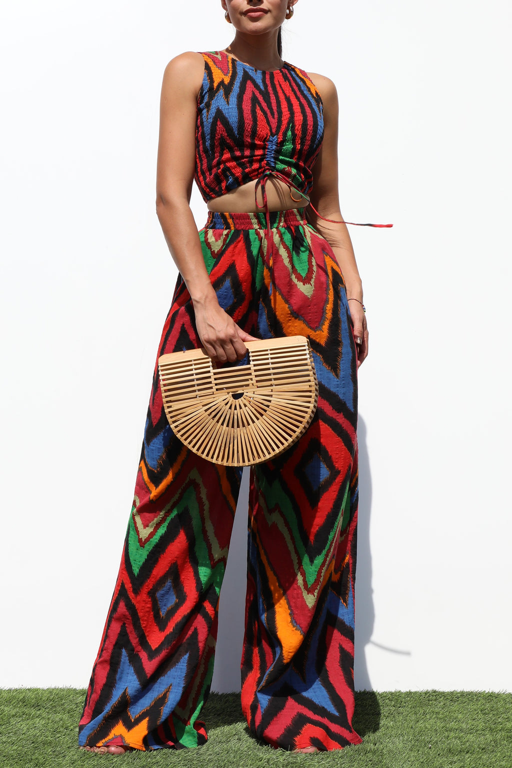 DD7190, SMOCKED WOVEN TOP AND PANTS SET