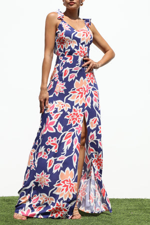 DD7271, PRINTED RUFF WOVEN MAXI DRESS