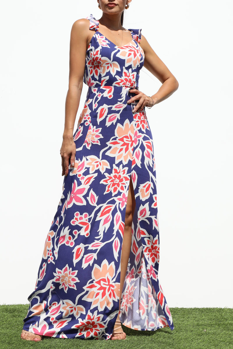 DD7271, PRINTED RUFF WOVEN MAXI DRESS