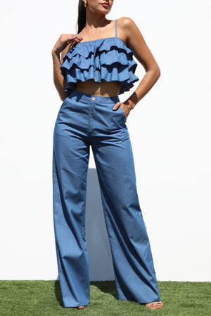 DD7262, RUFFLED WOVEN TOP & PANTS