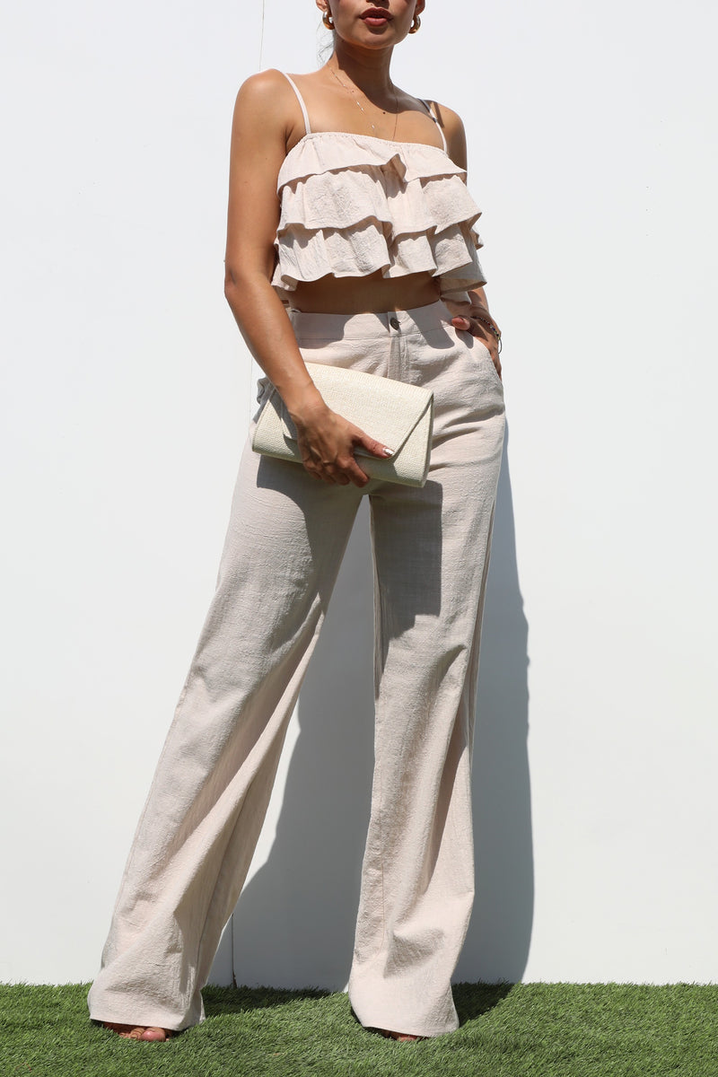 DD7262, RUFFLED WOVEN TOP & PANTS