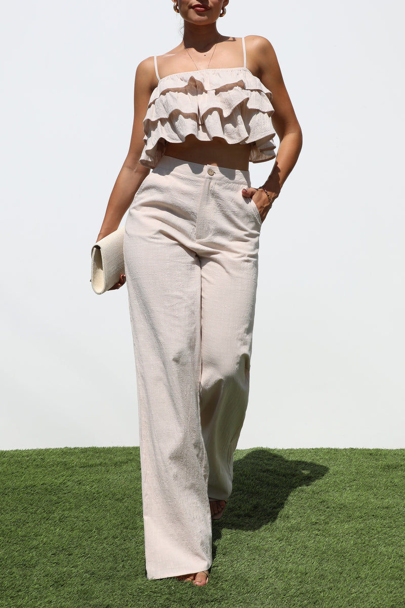 DD7262, RUFFLED WOVEN TOP & PANTS