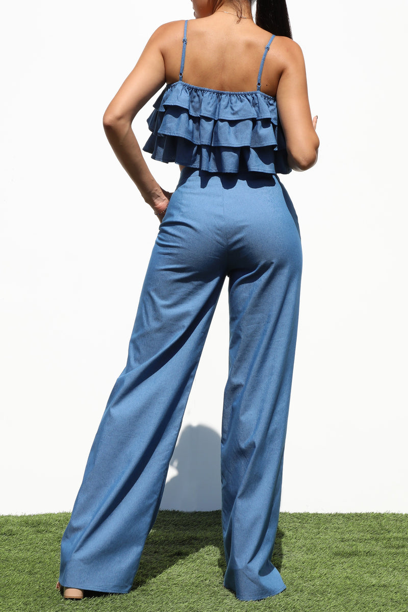 DD7262, RUFFLED WOVEN TOP & PANTS