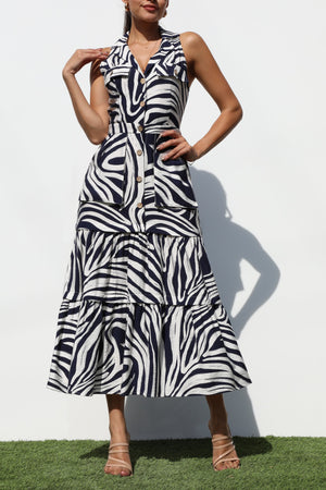 DD7272, PRINTED BUTTON DOWN MIDI DRESSES