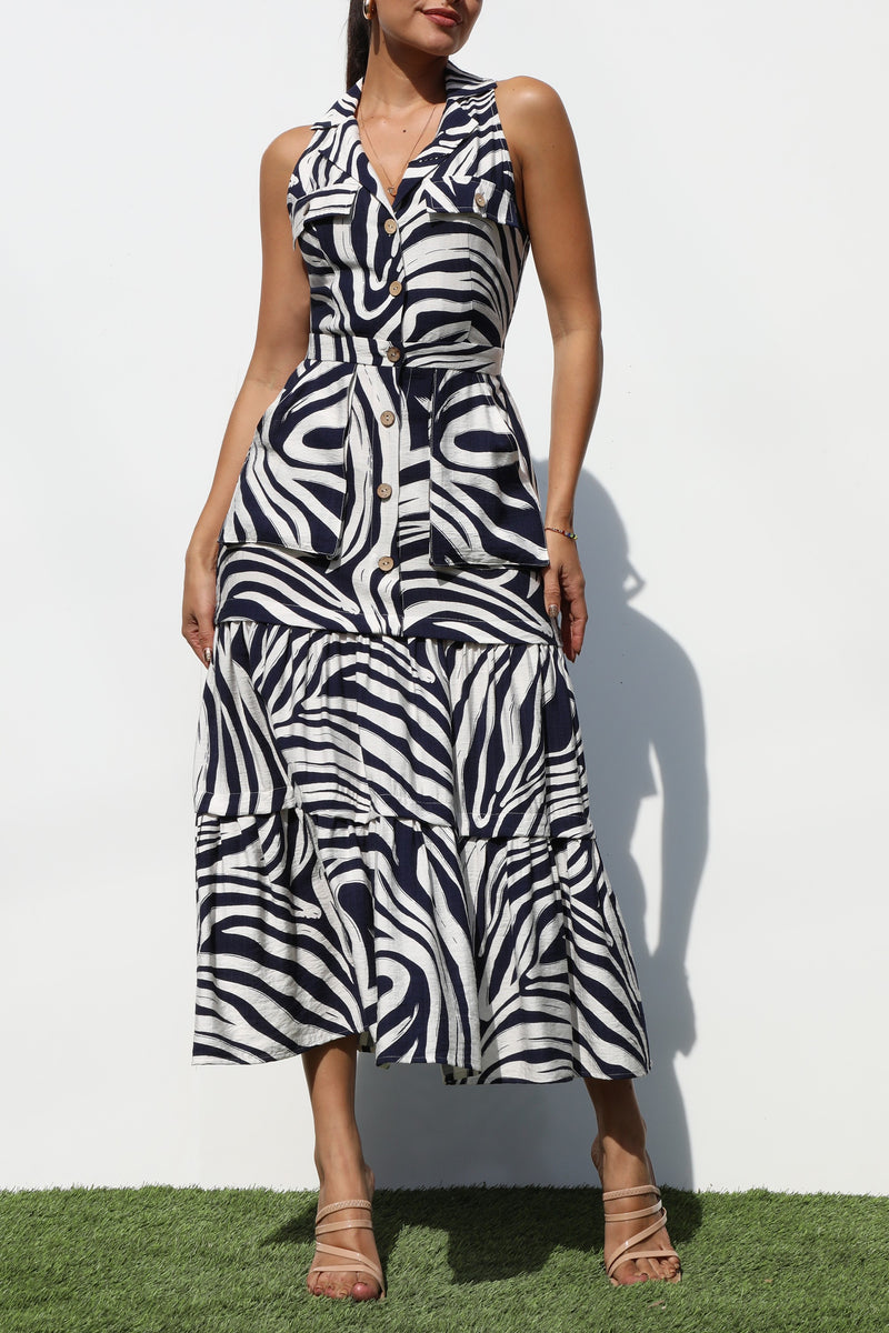 DD7272, PRINTED BUTTON DOWN MIDI DRESSES