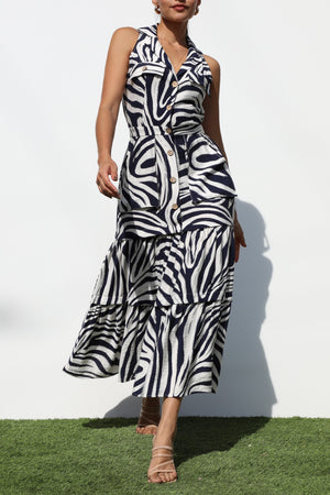 DD7272, PRINTED BUTTON DOWN MIDI DRESSES