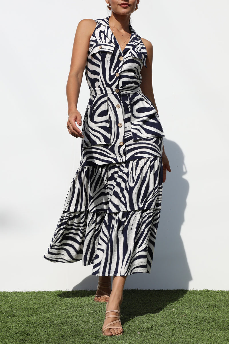 DD7272, PRINTED BUTTON DOWN MIDI DRESSES