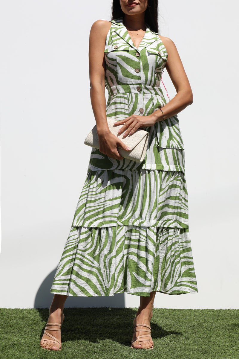 DD7272, PRINTED BUTTON DOWN MIDI DRESSES