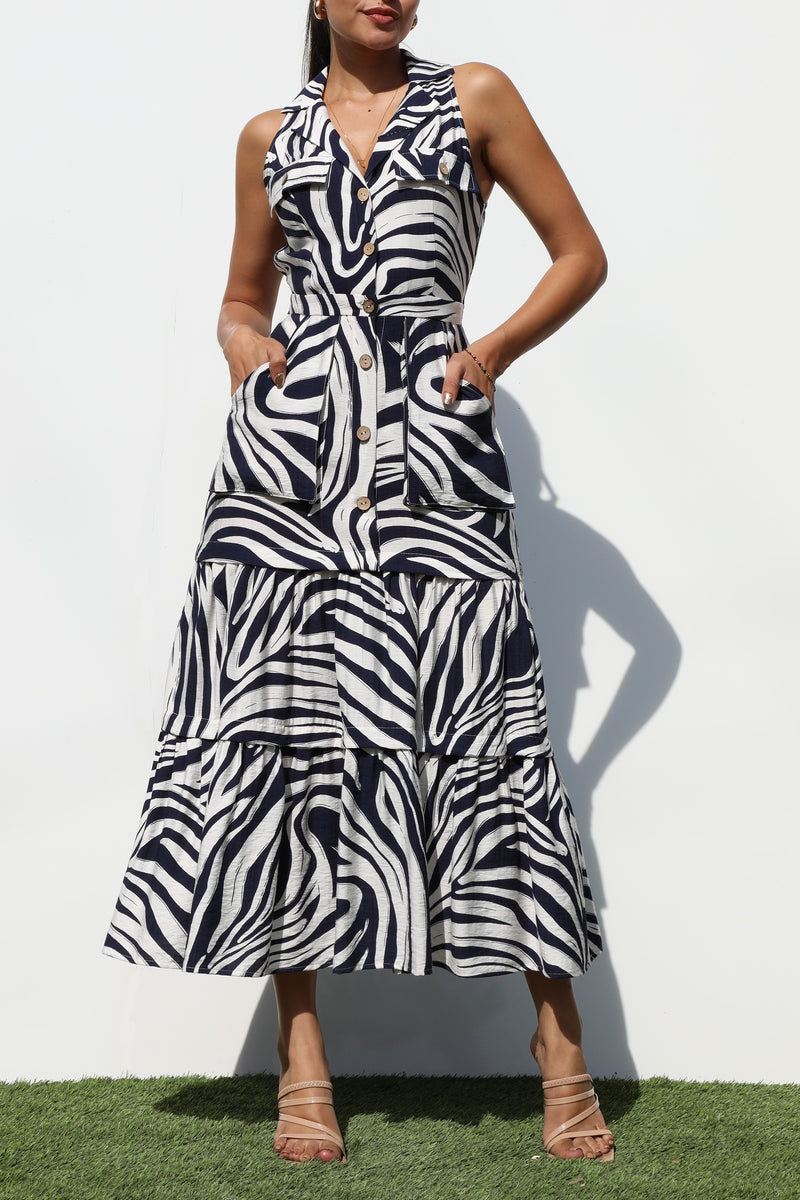 DD7272, PRINTED BUTTON DOWN MIDI DRESSES