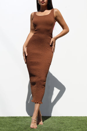 DD7229, SMOCKED BODYCON MIDI DRESS