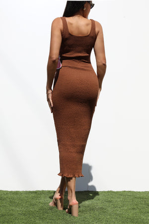 DD7229, SMOCKED BODYCON MIDI DRESS